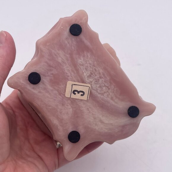 Vintage Genuine INCOLAY STONE Jewelry Trinket Box Pink Birds Bath 4.5" A9 - Picture 9 of 13